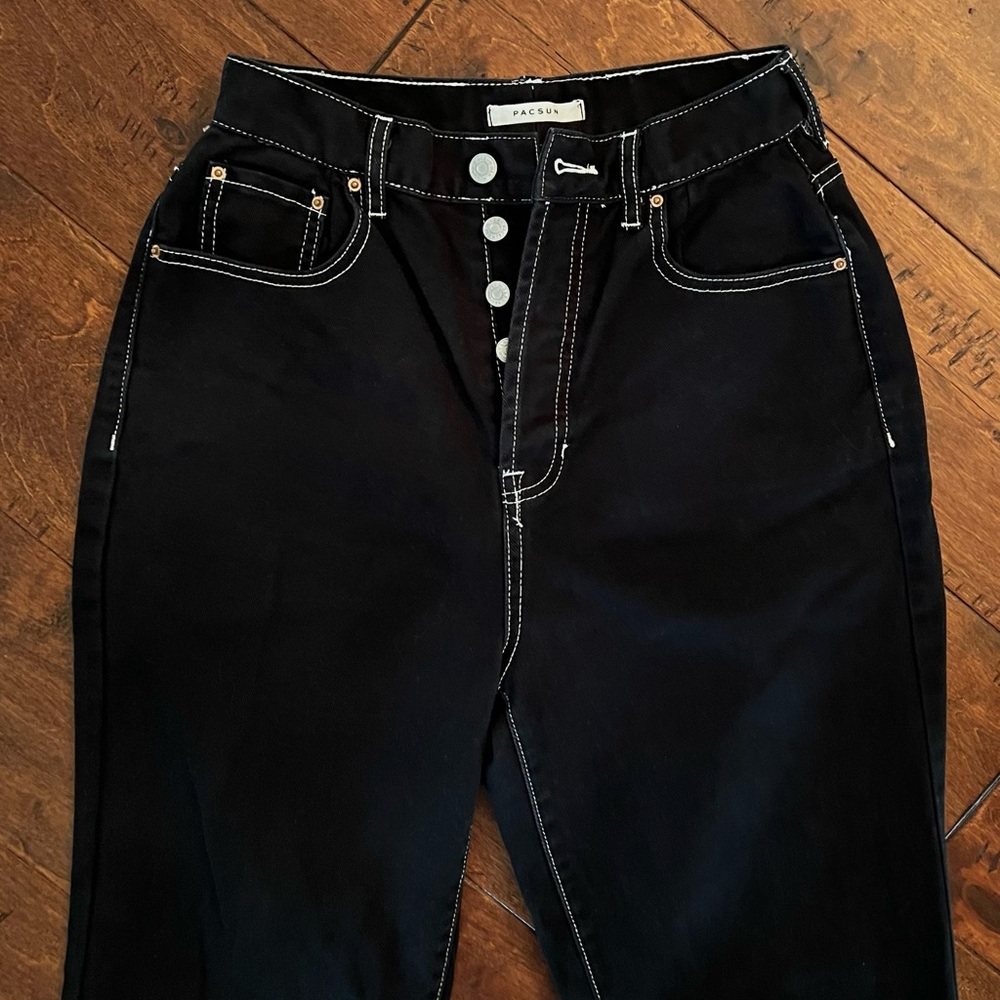 PacSun Dad Jean Small Waisted Curvy Black Denim Straight Leg Classic Style Jeans